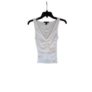 Ribbed White Ruched V-Neck Sleeveless Tank Top X-Small Forever 21
